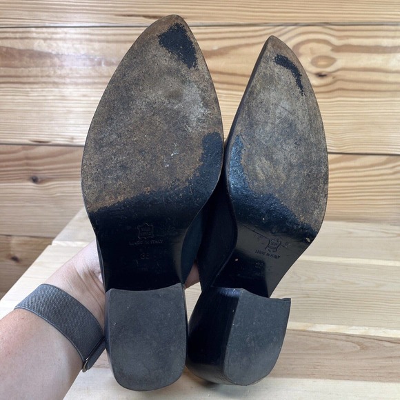 Bag Het Womens Shoes 7.5 8 EU 38 Black Leather Mules Pointy ToesMade in Italy - Picture 13 of 15